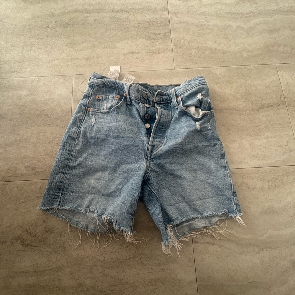 Levi's Light Blue Frayed Jean Shorts